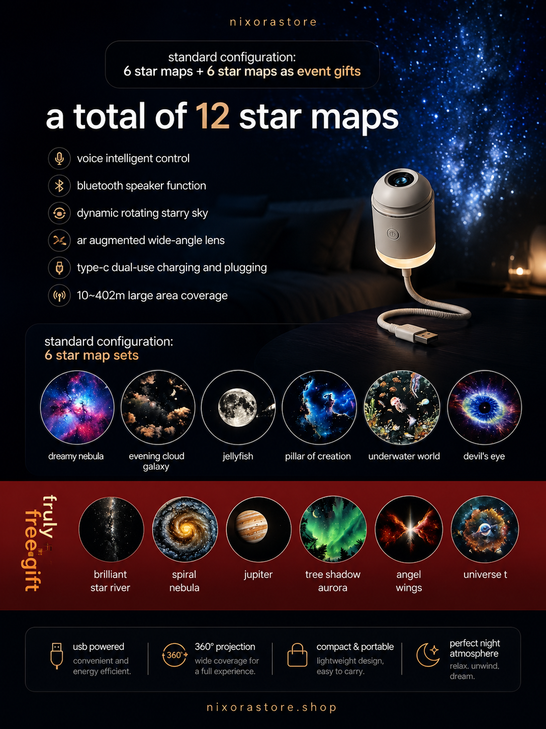 Galaxy Star Projector – Projektor Gwiazd LED 12w1