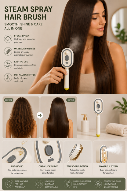 Steam Hair Brush Pro – Electric Hair Straightener and Detangling Brush