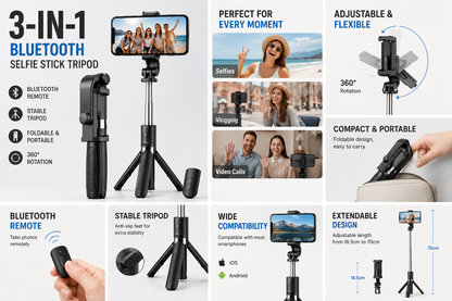 3-in-1 Bluetooth Selfie Stick & Tripod