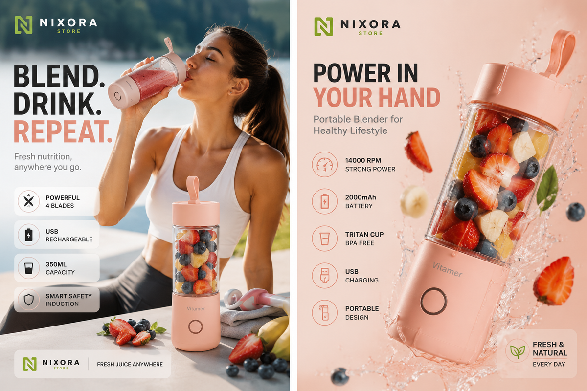 Vitamer 350ml Portable Blender – USB Rechargeable Smoothie & Juice Maker, 4 Blades